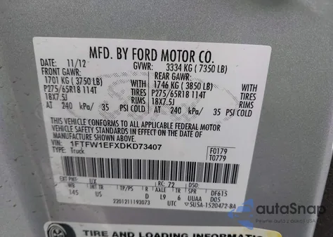 2013 Ford F-150 Fx4/King Ranch/Lariat/Platinum/Xl/Xlt from USA, damaged, VIN 1FTFW1EFXDKD73407